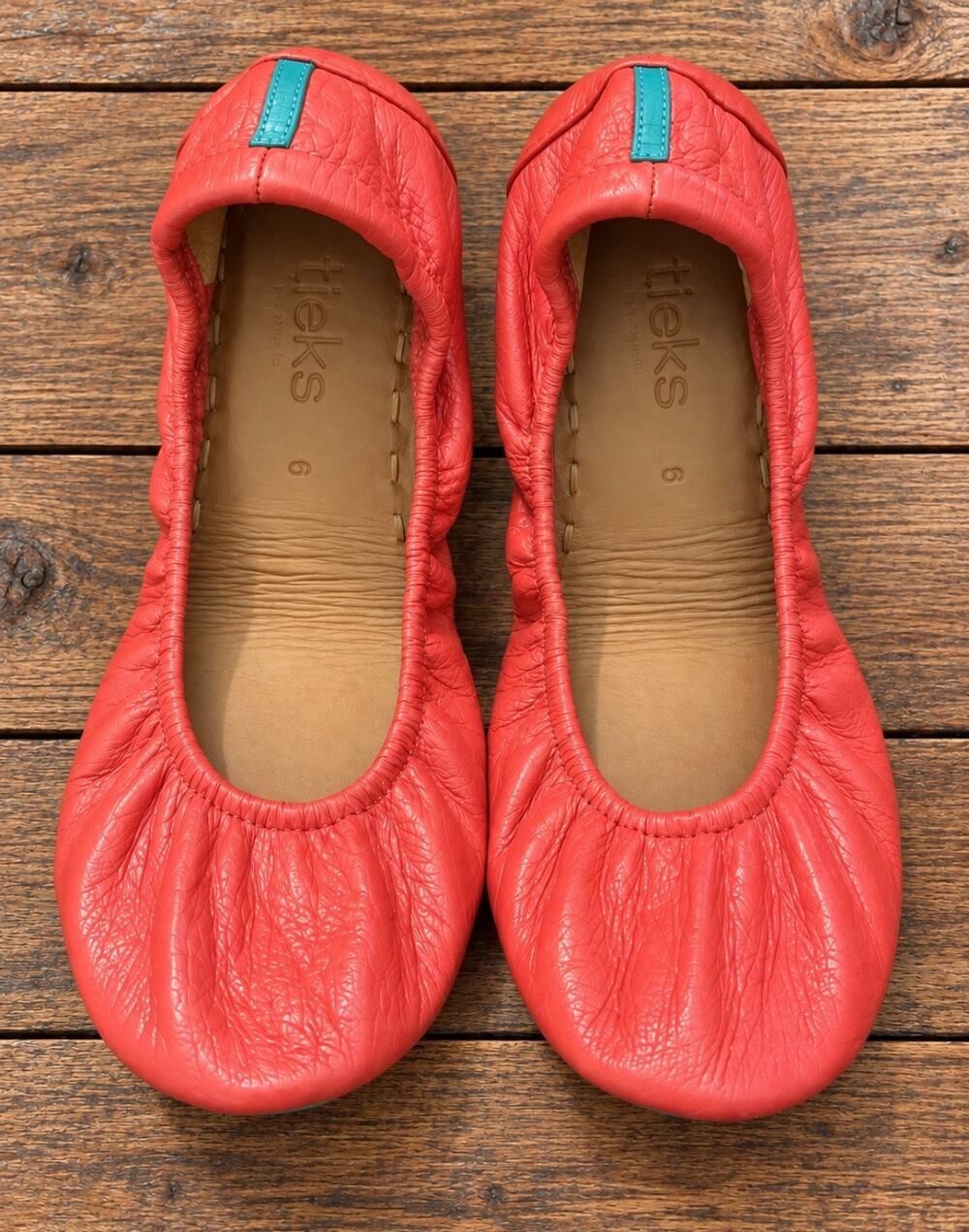 Tieks by Gavrieli Poppy Coral Salmon Red Leather Ballet Flats Women’s Size 6